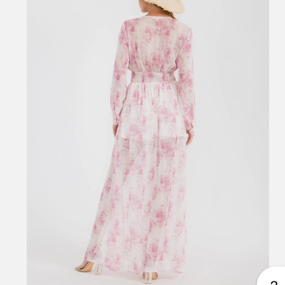 #520 Elegant Pink Floral Maxi Dress - Picture 2 of 5